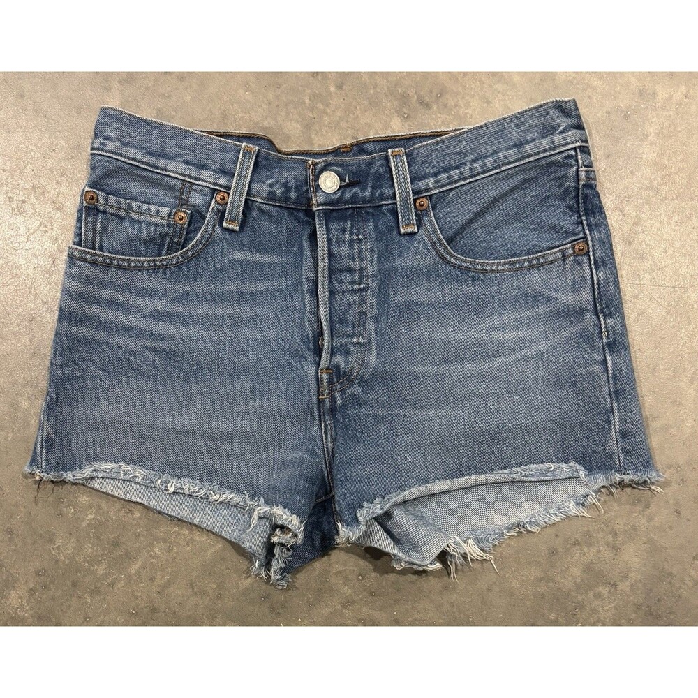 Levi's 501 Cut Off Denim Jean Shorts Womens 27 Light Wash Frayed Hem Button Fly